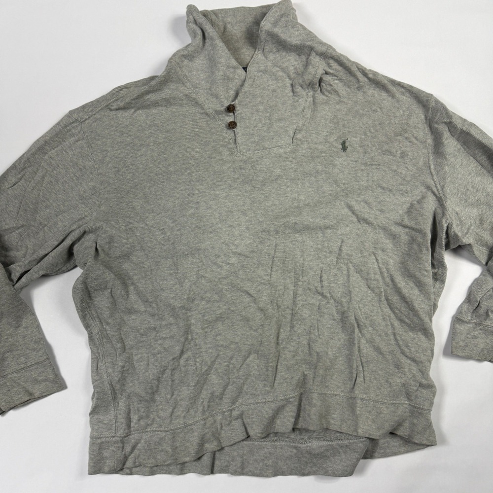 Y2K Polo Ralph Lauren Estate Rib Quarter Button Pullover Gray 2XB Mens